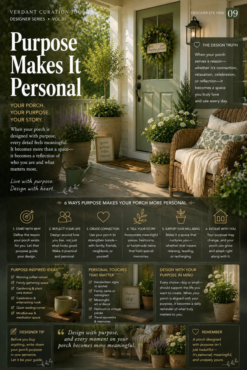 Designer Eye View page 09: Purpose Makes It Personal — how intentional design turns a porch into a reflection of your life and values