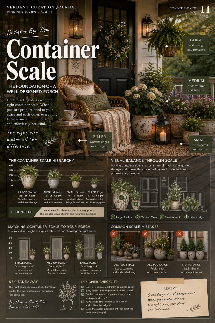 Designer Eye View page 11: Container Scale — the foundation of a well-designed porch with correct proportions for small, medium, and large spaces