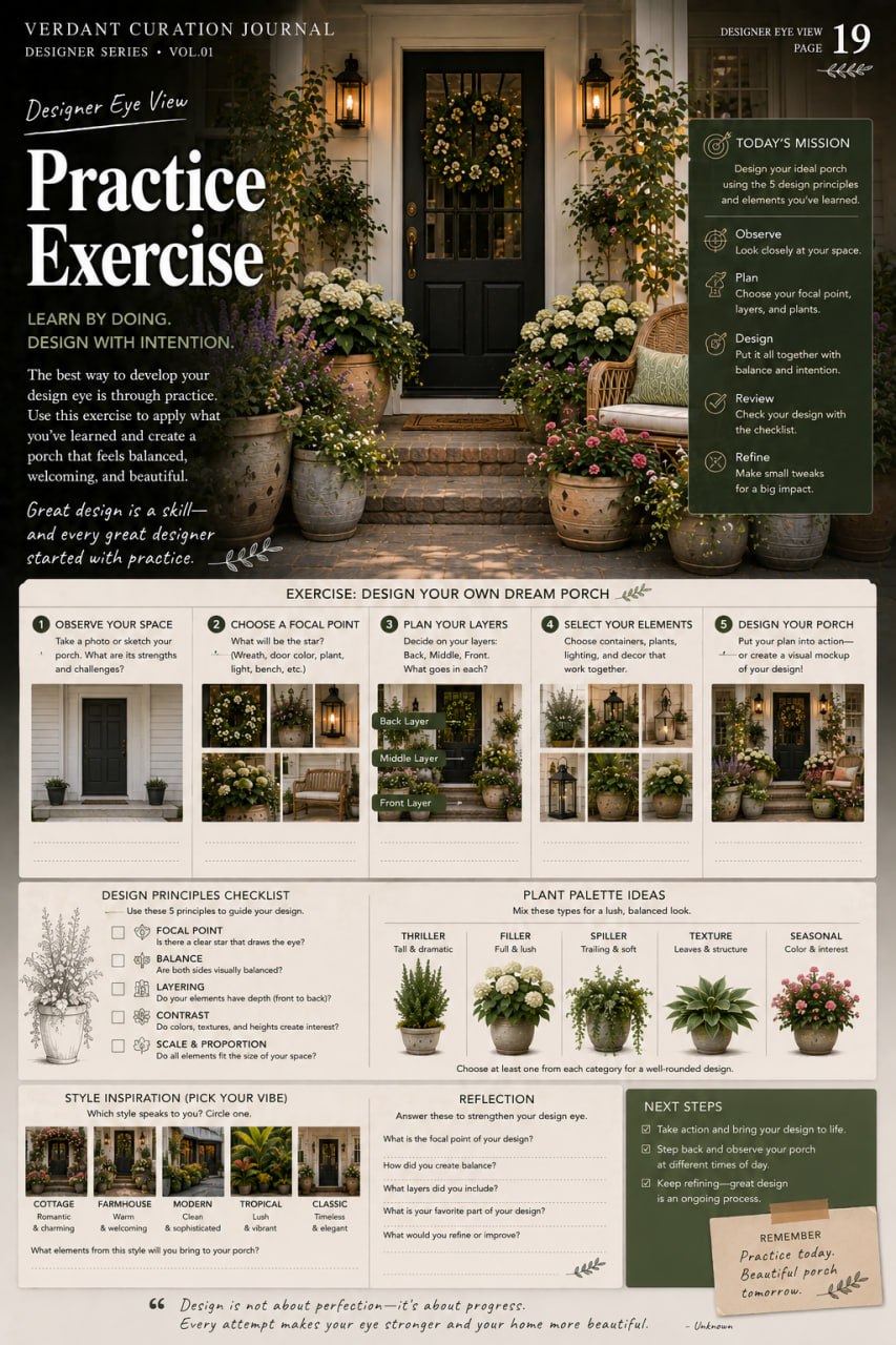Designer Eye View page 19: Practice Exercise — a hands-on exercise to practice porch design principles