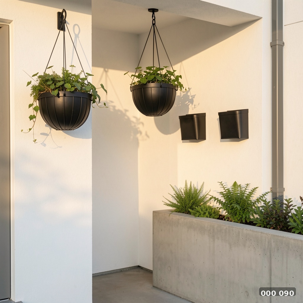 Minimalist hanging basket porch