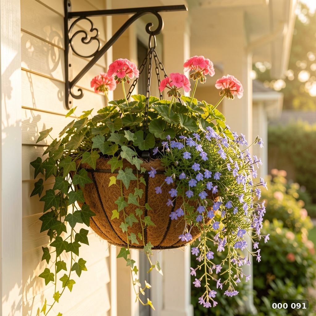 Large hanging basket center porch