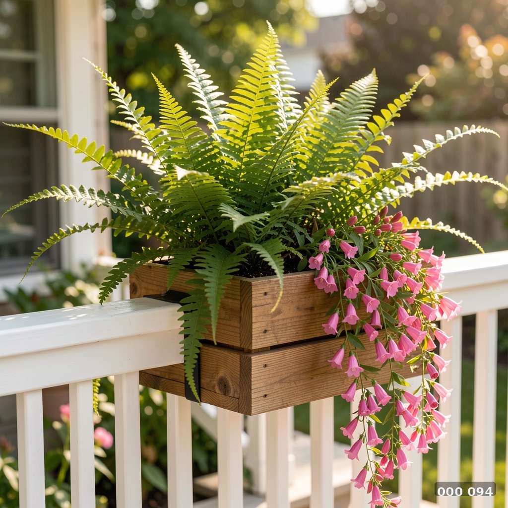 Rail planter on porch railing