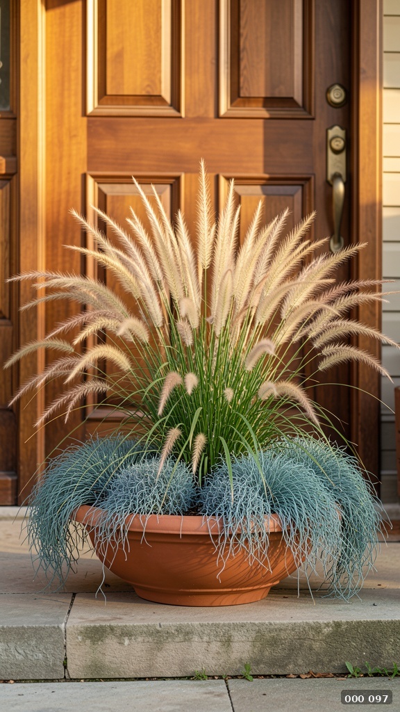 Fountain grass terracotta bowl
